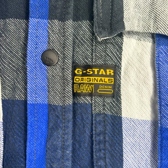 G Star Raw plaid Flannel snap front mens collared Shirt Large outdoor GRSD - Picture 4 of 8